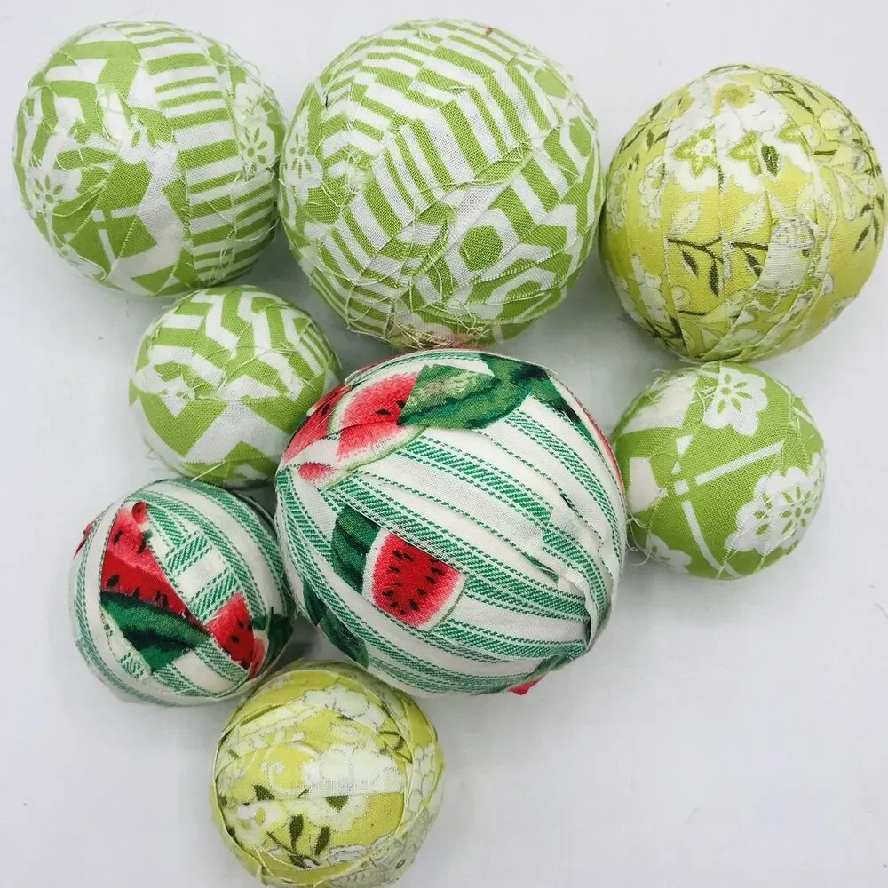 Lot of 8 Green Styrofoam Fabric Covered Balls Handmade Balls Only NO DISH
